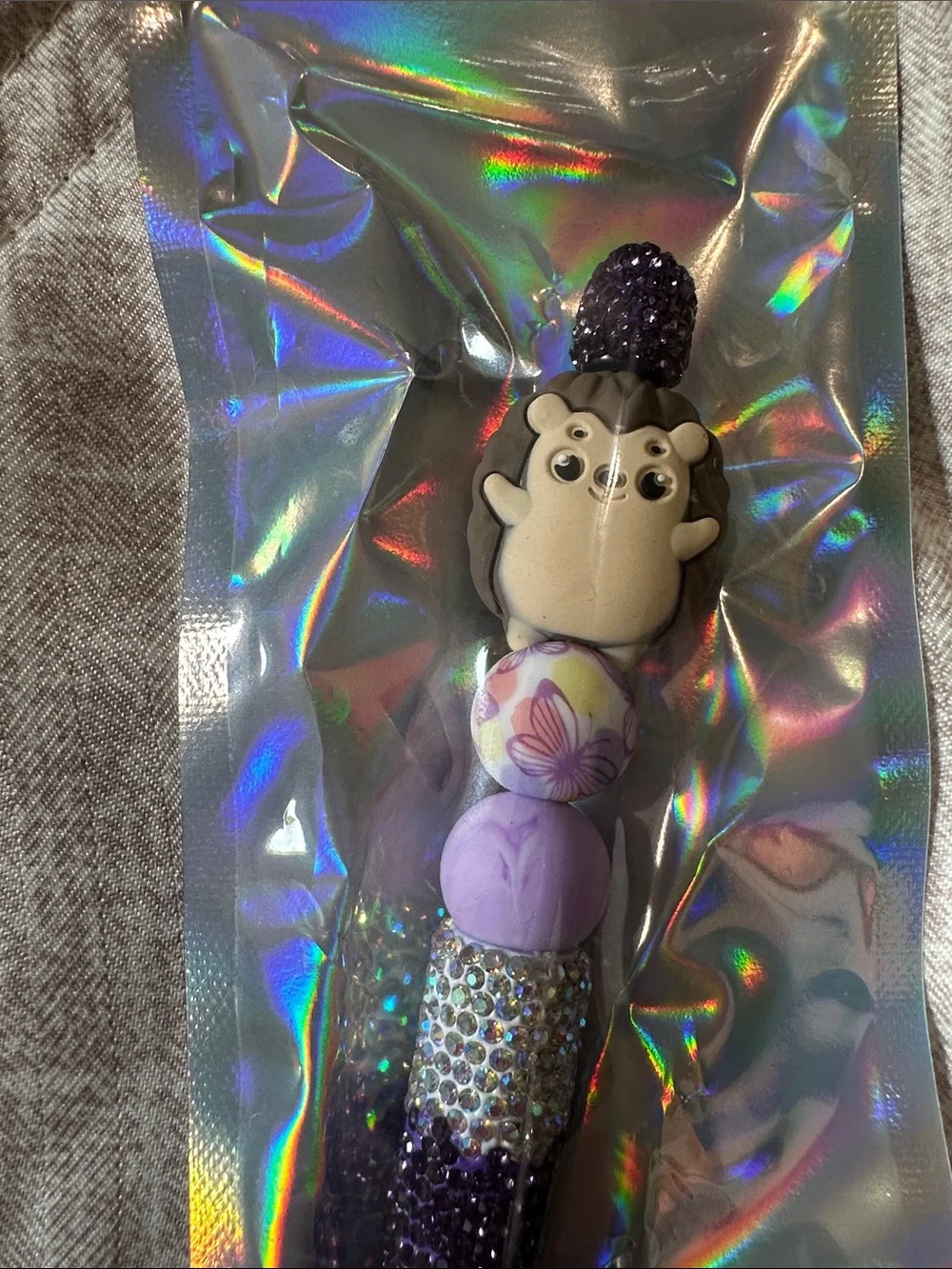 Purple Hedgehog Bead Top Kids Pen
